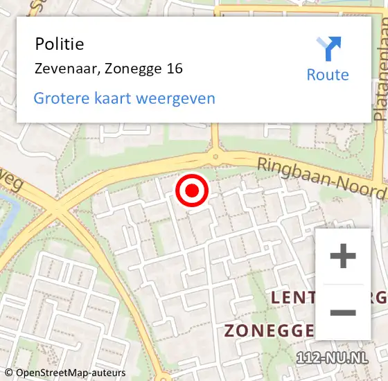 Locatie op kaart van de 112 melding: Politie Zevenaar, Zonegge 16 op 4 september 2023 18:19