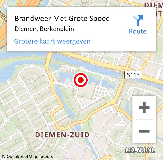 Locatie op kaart van de 112 melding: Brandweer Met Grote Spoed Naar Diemen, Berkenplein op 4 september 2023 18:37