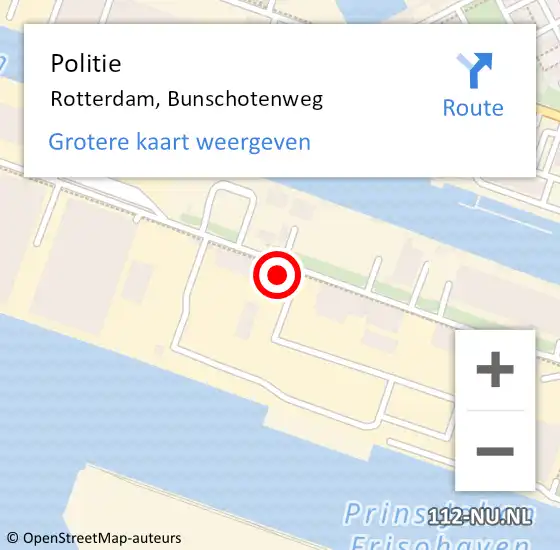 Locatie op kaart van de 112 melding: Politie Rotterdam, Bunschotenweg op 4 september 2023 19:11