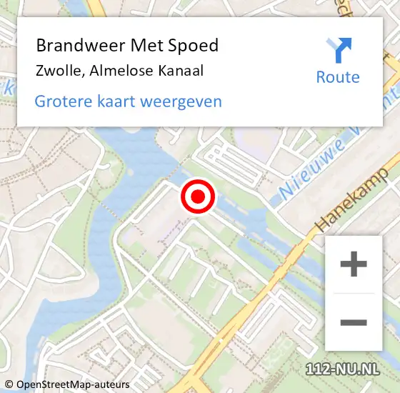 Locatie op kaart van de 112 melding: Brandweer Met Spoed Naar Zwolle, Almelose Kanaal op 4 september 2023 19:14