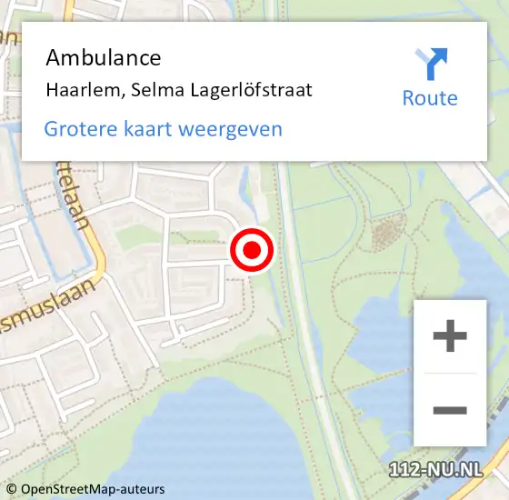 Locatie op kaart van de 112 melding: Ambulance Haarlem, Selma Lagerlöfstraat op 4 september 2023 19:20