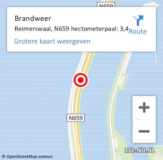 Locatie op kaart van de 112 melding: Brandweer Reimerswaal, N659 hectometerpaal: 3,4 op 4 september 2023 19:22