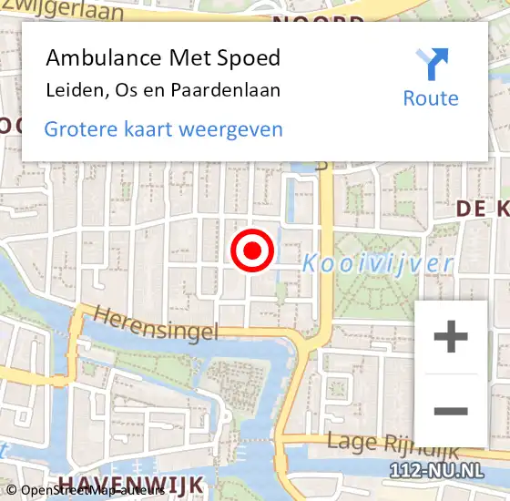 Locatie op kaart van de 112 melding: Ambulance Met Spoed Naar Leiden, Os en Paardenlaan op 4 september 2023 20:05