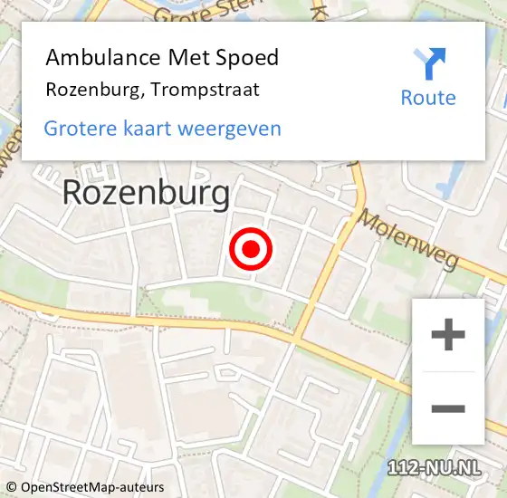 Locatie op kaart van de 112 melding: Ambulance Met Spoed Naar Rozenburg, Trompstraat op 4 september 2023 20:25