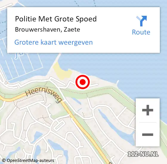 Locatie op kaart van de 112 melding: Politie Met Grote Spoed Naar Brouwershaven, Zaete op 4 september 2023 20:50