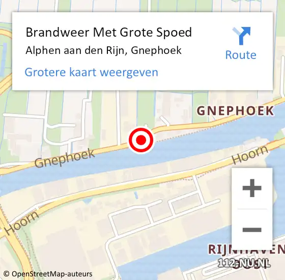 Locatie op kaart van de 112 melding: Brandweer Met Grote Spoed Naar Alphen aan den Rijn, Gnephoek op 4 september 2023 20:53