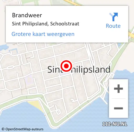 Locatie op kaart van de 112 melding: Brandweer Sint Philipsland, Schoolstraat op 4 september 2023 21:05