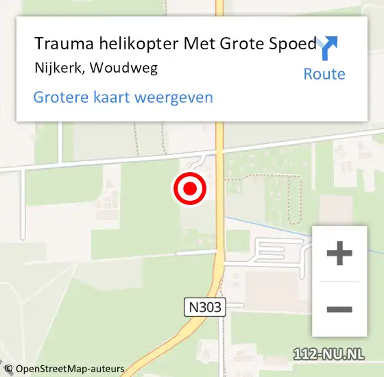 Locatie op kaart van de 112 melding: Trauma helikopter Met Grote Spoed Naar Nijkerk, Woudweg op 4 september 2023 21:08