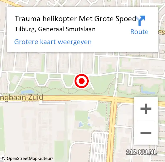 Locatie op kaart van de 112 melding: Trauma helikopter Met Grote Spoed Naar Tilburg, Generaal Smutslaan op 4 september 2023 21:09