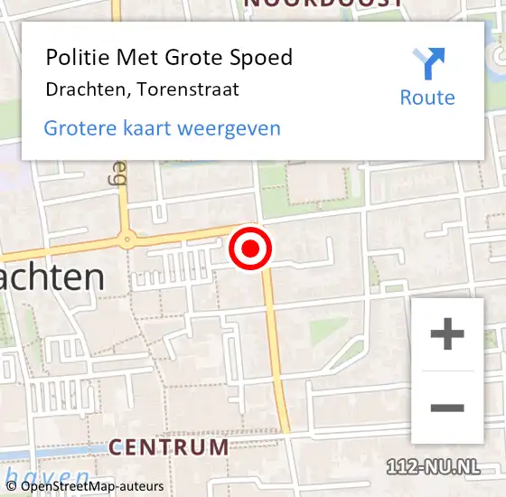 Locatie op kaart van de 112 melding: Politie Met Grote Spoed Naar Drachten, Torenstraat op 4 september 2023 21:53