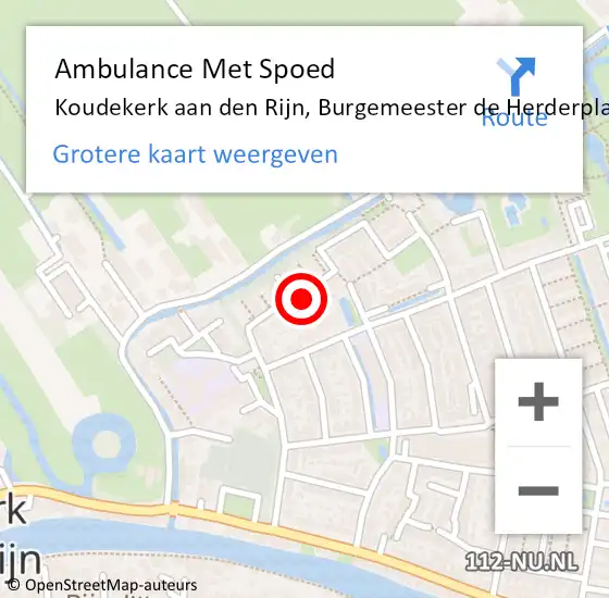 Locatie op kaart van de 112 melding: Ambulance Met Spoed Naar Koudekerk aan den Rijn, Burgemeester de Herderplantsoen op 4 september 2023 22:07