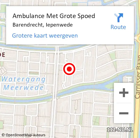 Locatie op kaart van de 112 melding: Ambulance Met Grote Spoed Naar Barendrecht, Iepenwede op 4 september 2023 22:17