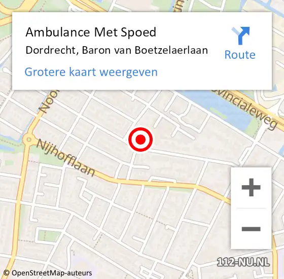 Locatie op kaart van de 112 melding: Ambulance Met Spoed Naar Dordrecht, Baron van Boetzelaerlaan op 4 september 2023 22:44