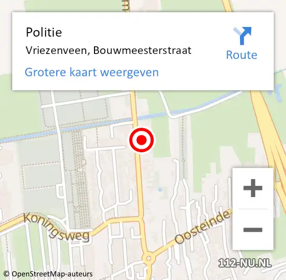 Locatie op kaart van de 112 melding: Politie Vriezenveen, Bouwmeesterstraat op 4 september 2023 23:25