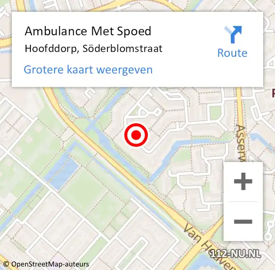 Locatie op kaart van de 112 melding: Ambulance Met Spoed Naar Hoofddorp, Söderblomstraat op 4 september 2023 23:25