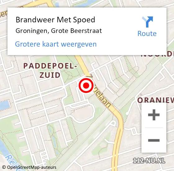 Locatie op kaart van de 112 melding: Brandweer Met Spoed Naar Groningen, Grote Beerstraat op 4 september 2023 23:40