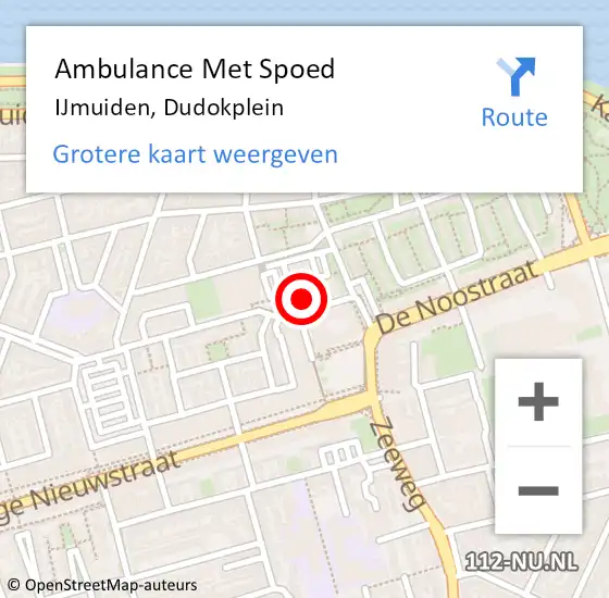 Locatie op kaart van de 112 melding: Ambulance Met Spoed Naar IJmuiden, Dudokplein op 5 september 2023 00:24