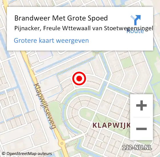 Locatie op kaart van de 112 melding: Brandweer Met Grote Spoed Naar Pijnacker, Freule Wttewaall van Stoetwegensingel op 5 september 2023 00:55