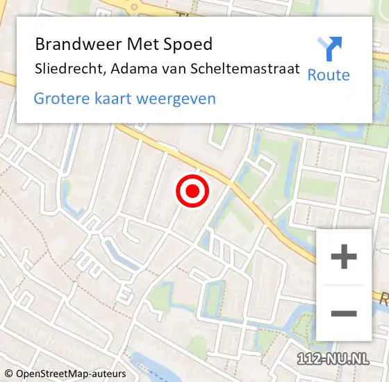 Locatie op kaart van de 112 melding: Brandweer Met Spoed Naar Sliedrecht, Adama van Scheltemastraat op 5 september 2023 01:30