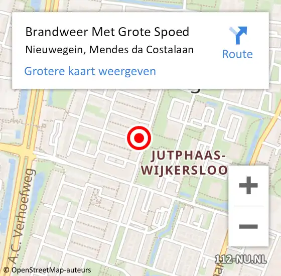 Locatie op kaart van de 112 melding: Brandweer Met Grote Spoed Naar Nieuwegein, Mendes da Costalaan op 5 september 2023 02:39