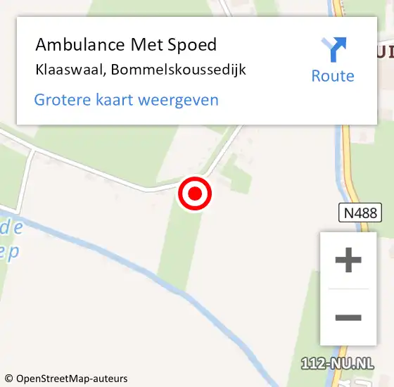 Locatie op kaart van de 112 melding: Ambulance Met Spoed Naar Klaaswaal, Bommelskoussedijk op 5 september 2023 02:44