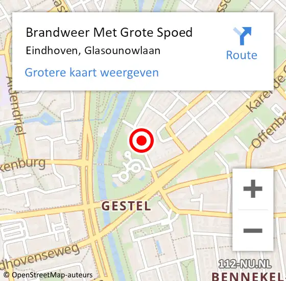 Locatie op kaart van de 112 melding: Brandweer Met Grote Spoed Naar Eindhoven, Glasounowlaan op 5 september 2023 03:33