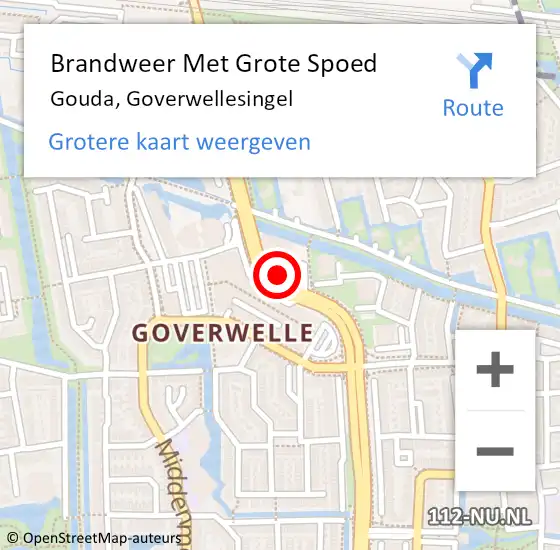 Locatie op kaart van de 112 melding: Brandweer Met Grote Spoed Naar Gouda, Goverwellesingel op 5 september 2023 05:42