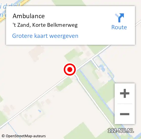 Locatie op kaart van de 112 melding: Ambulance 't Zand, Korte Belkmerweg op 5 september 2023 06:42