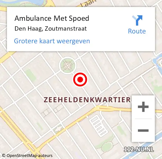 Locatie op kaart van de 112 melding: Ambulance Met Spoed Naar Den Haag, Zoutmanstraat op 5 september 2023 06:46