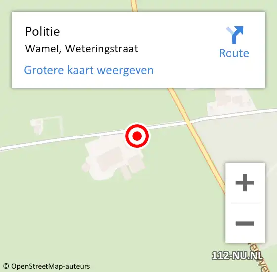 Locatie op kaart van de 112 melding: Politie Wamel, Weteringstraat op 5 september 2023 06:55