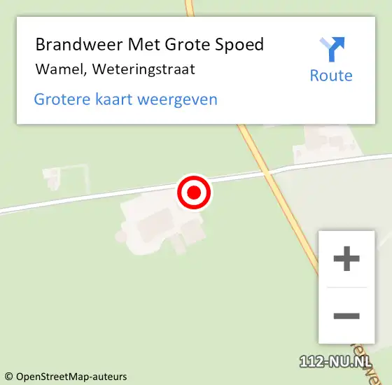 Locatie op kaart van de 112 melding: Brandweer Met Grote Spoed Naar Wamel, Weteringstraat op 5 september 2023 06:55