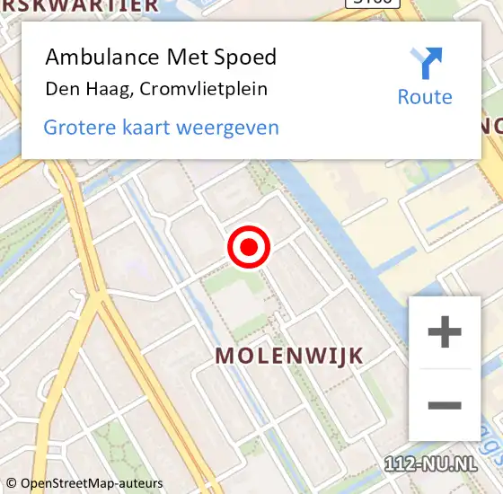 Locatie op kaart van de 112 melding: Ambulance Met Spoed Naar Den Haag, Cromvlietplein op 5 september 2023 07:34