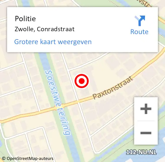 Locatie op kaart van de 112 melding: Politie Zwolle, Conradstraat op 5 september 2023 08:02