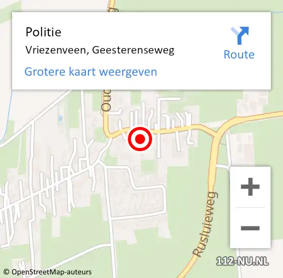 Locatie op kaart van de 112 melding: Politie Vriezenveen, Geesterenseweg op 5 september 2023 08:34