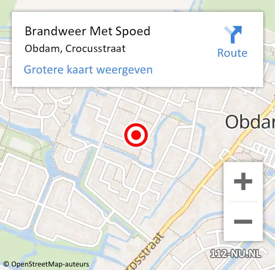 Locatie op kaart van de 112 melding: Brandweer Met Spoed Naar Obdam, Crocusstraat op 5 september 2023 08:35