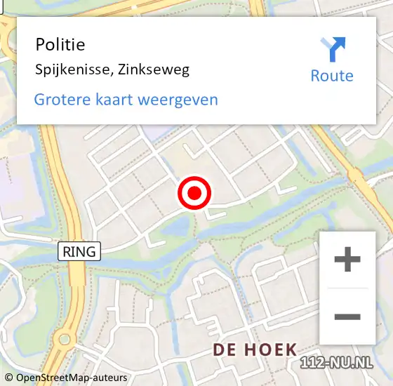 Locatie op kaart van de 112 melding: Politie Spijkenisse, Zinkseweg op 5 september 2023 08:49