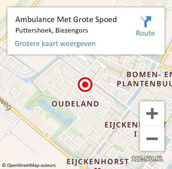 Locatie op kaart van de 112 melding: Ambulance Met Grote Spoed Naar Puttershoek, Biezengors op 5 september 2023 09:09