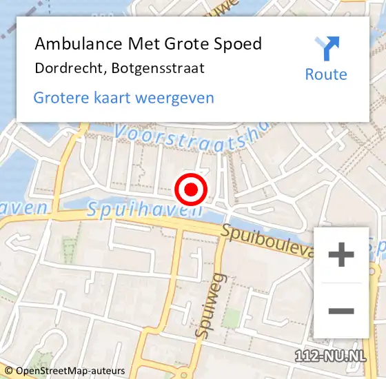 Locatie op kaart van de 112 melding: Ambulance Met Grote Spoed Naar Dordrecht, Botgensstraat op 5 september 2023 09:12