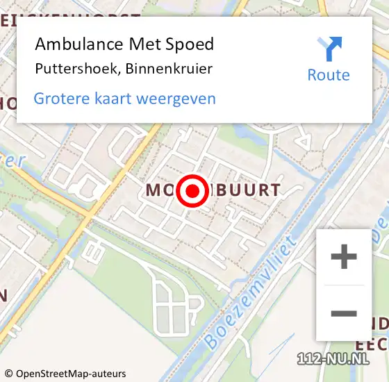Locatie op kaart van de 112 melding: Ambulance Met Spoed Naar Puttershoek, Binnenkruier op 5 september 2023 09:17