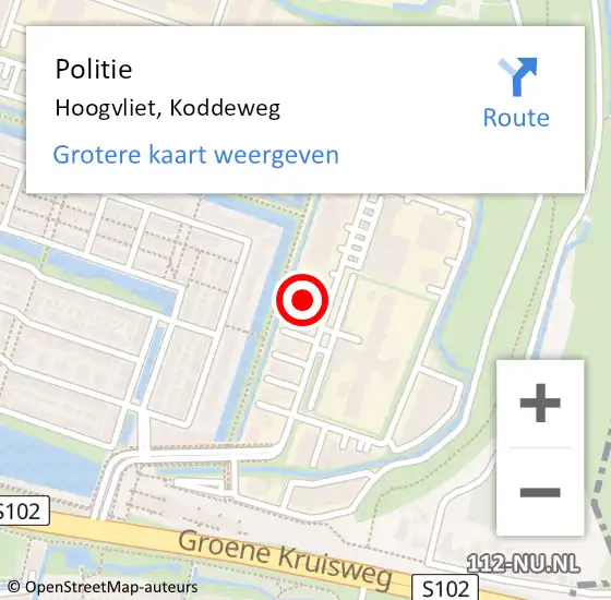 Locatie op kaart van de 112 melding: Politie Hoogvliet, Koddeweg op 5 september 2023 09:17