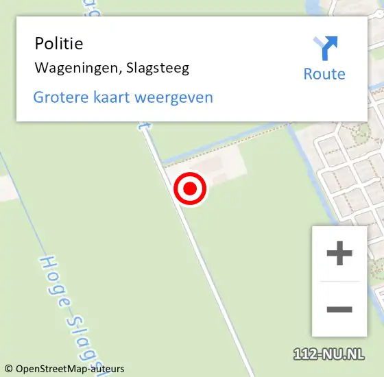 Locatie op kaart van de 112 melding: Politie Wageningen, Slagsteeg op 5 september 2023 09:27