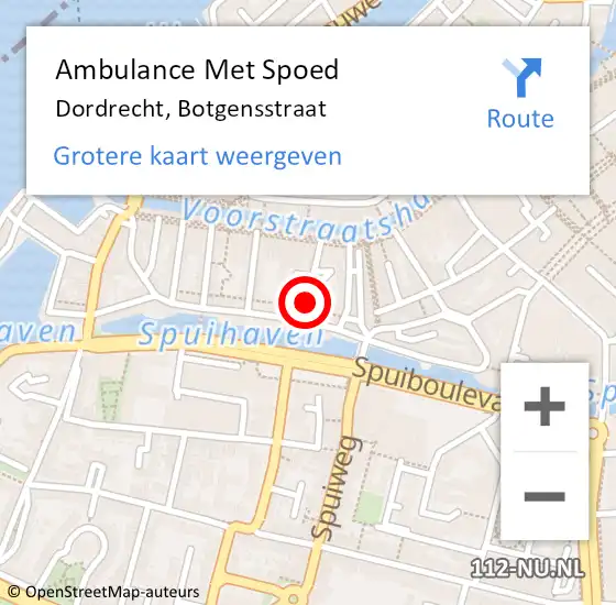 Locatie op kaart van de 112 melding: Ambulance Met Spoed Naar Dordrecht, Botgensstraat op 5 september 2023 09:29