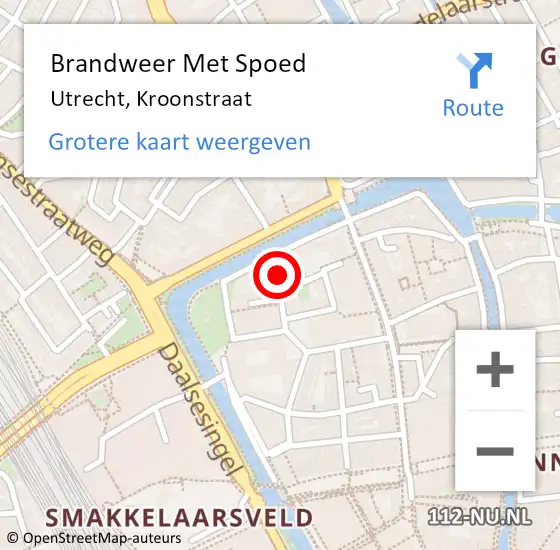 Locatie op kaart van de 112 melding: Brandweer Met Spoed Naar Utrecht, Kroonstraat op 5 september 2023 09:39