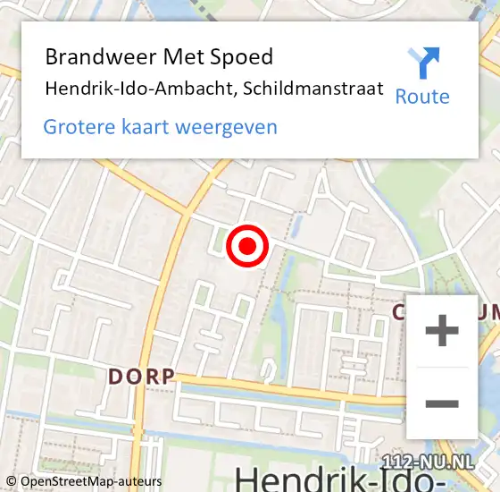Locatie op kaart van de 112 melding: Brandweer Met Spoed Naar Hendrik-Ido-Ambacht, Schildmanstraat op 5 september 2023 09:52