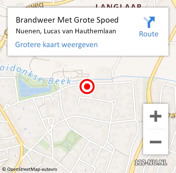 Locatie op kaart van de 112 melding: Brandweer Met Grote Spoed Naar Nuenen, Lucas van Hauthemlaan op 5 september 2023 09:55