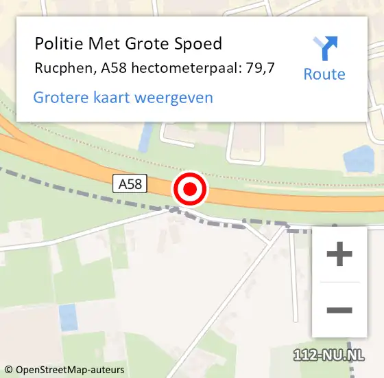 Locatie op kaart van de 112 melding: Politie Met Grote Spoed Naar Rucphen, A58 hectometerpaal: 79,7 op 5 september 2023 10:25