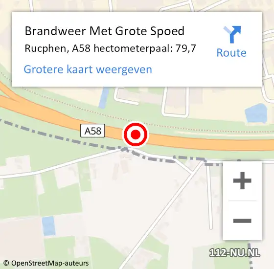 Locatie op kaart van de 112 melding: Brandweer Met Grote Spoed Naar Rucphen, A58 hectometerpaal: 79,7 op 5 september 2023 10:25