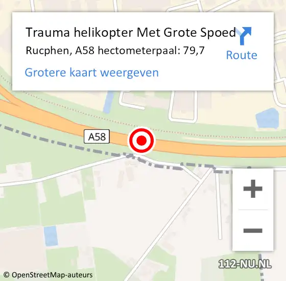 Locatie op kaart van de 112 melding: Trauma helikopter Met Grote Spoed Naar Rucphen, A58 hectometerpaal: 79,7 op 5 september 2023 10:27