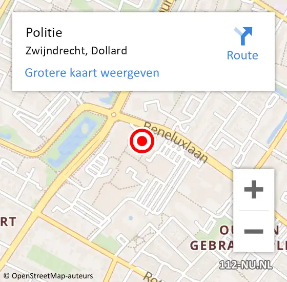 Locatie op kaart van de 112 melding: Politie Zwijndrecht, Dollard op 5 september 2023 10:29