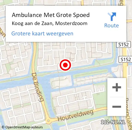 Locatie op kaart van de 112 melding: Ambulance Met Grote Spoed Naar Koog aan de Zaan, Mosterdzoom op 5 september 2023 10:31